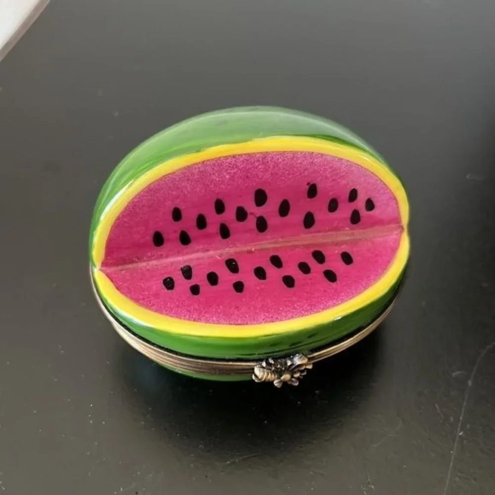 Limoges Chamart Peint Main Watermelon Slice Trinket Pill Box - Picture 3 of 12